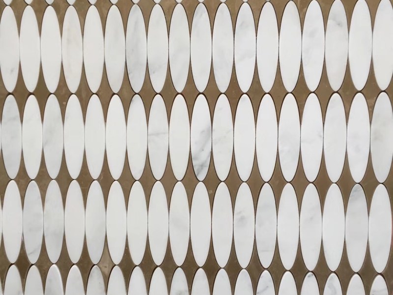 Ovalni mramorni mozaik pločica s dijamantnim metalnim umetkom jedinstvenog dizajna za zid (2)