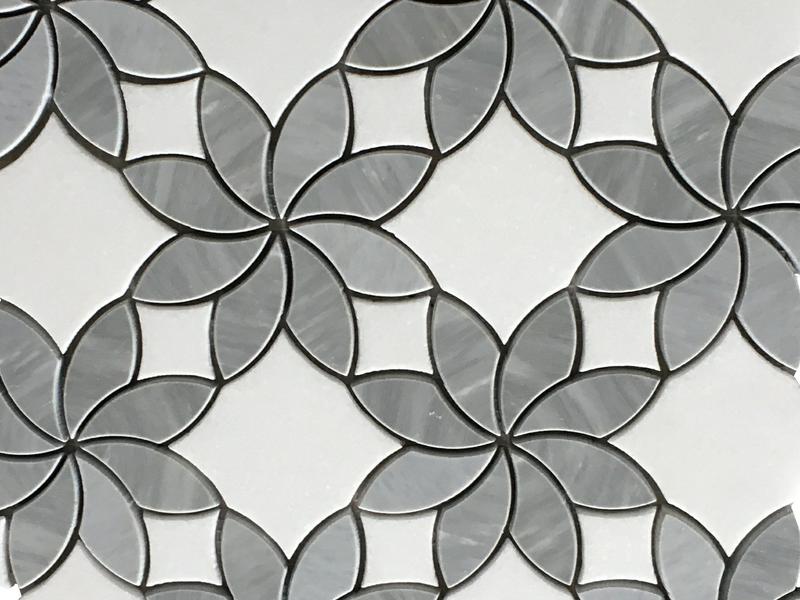 Усны урсгалт гантиг цэцгийн мозайк саарал ба цагаан мозайк хавтан (2)