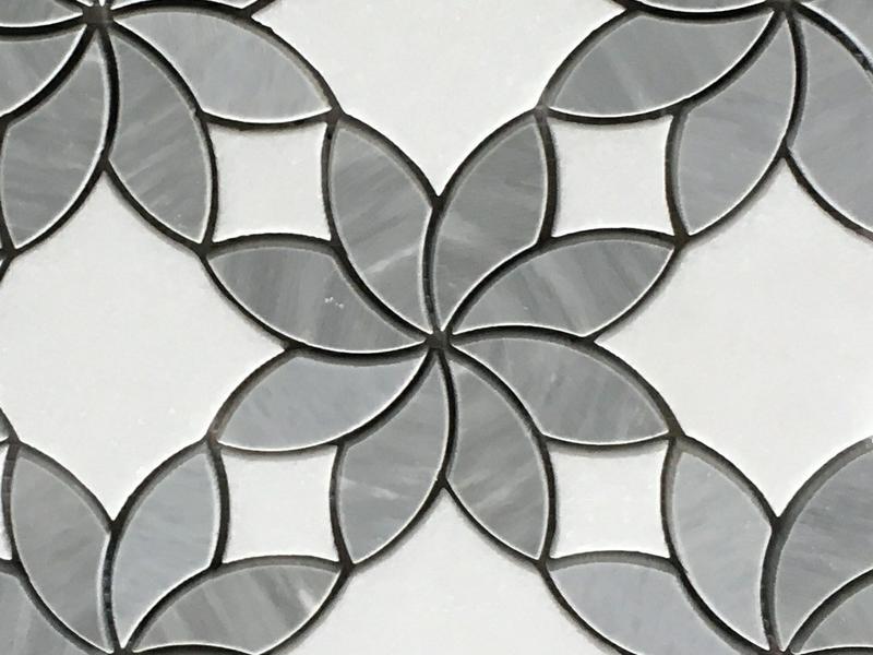Waterjet Marble Flower Mosaic မီးခိုးရောင် နှင့် အဖြူရောင် Mosaic ကြွေပြား (၃)