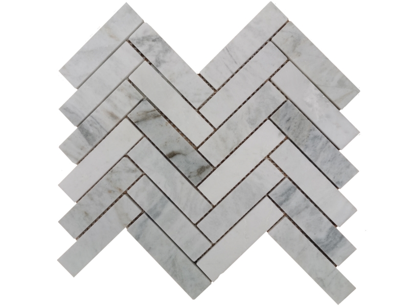 លក់ដុំក្បឿងថ្មម៉ាបពណ៌ស Mosaic Herringbone សម្រាប់ជញ្ជាំង (2)