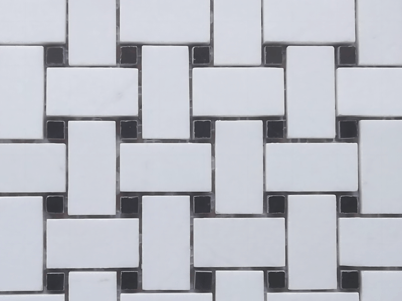 Black And White Thassos Marble Basketweave Mosaic Wall & Floor Tile (1)