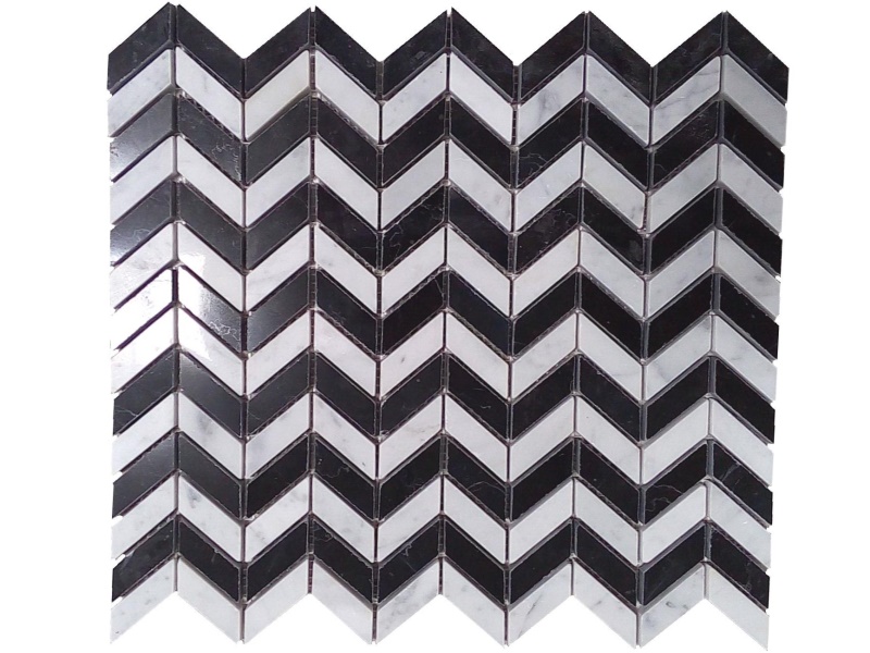 Black and white marble mosaic tile backsplash