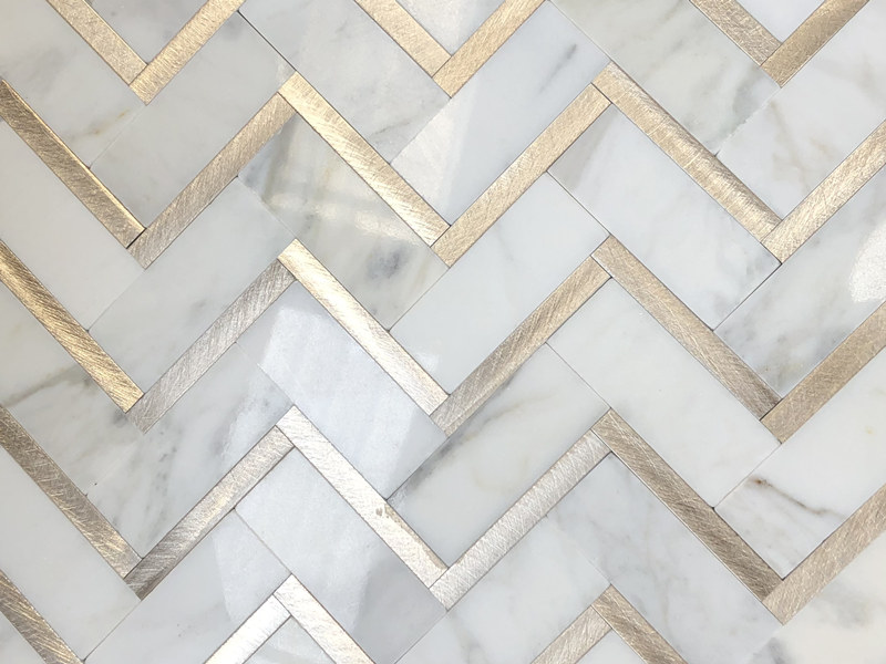 Brass Inlay Marble Herringbone Mosaic Tile For Kitchen And Bathroom