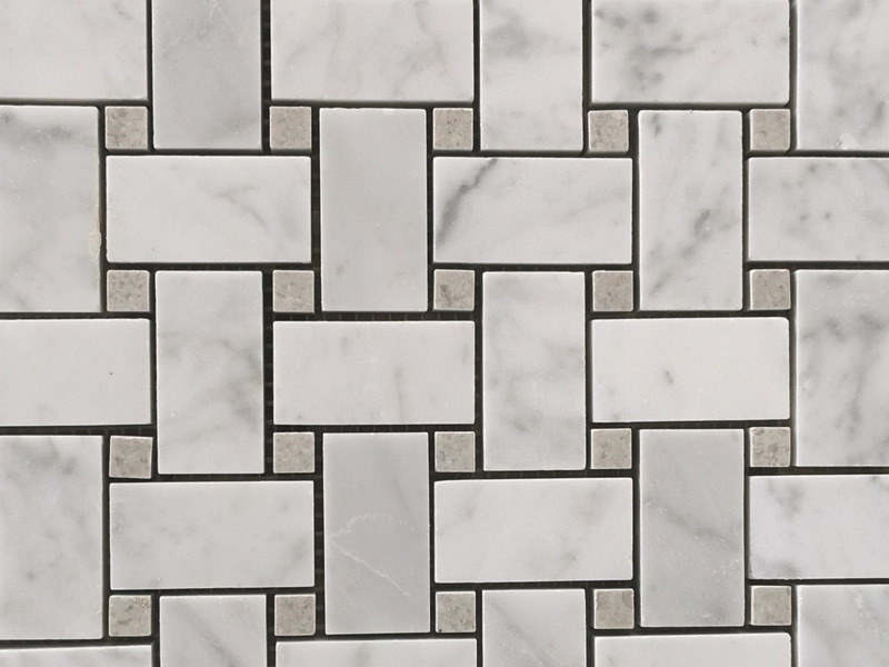 Carrara Mosaic Tiles Bathroom Floor Basketweave White Marble Mosaics (1)