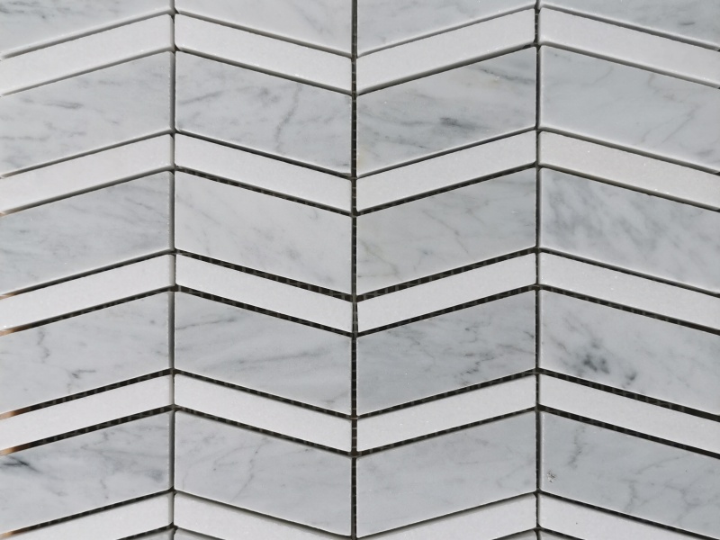 Decorative Grey White Carrara Marble Chevron Mosaic Tile Supplier (2)