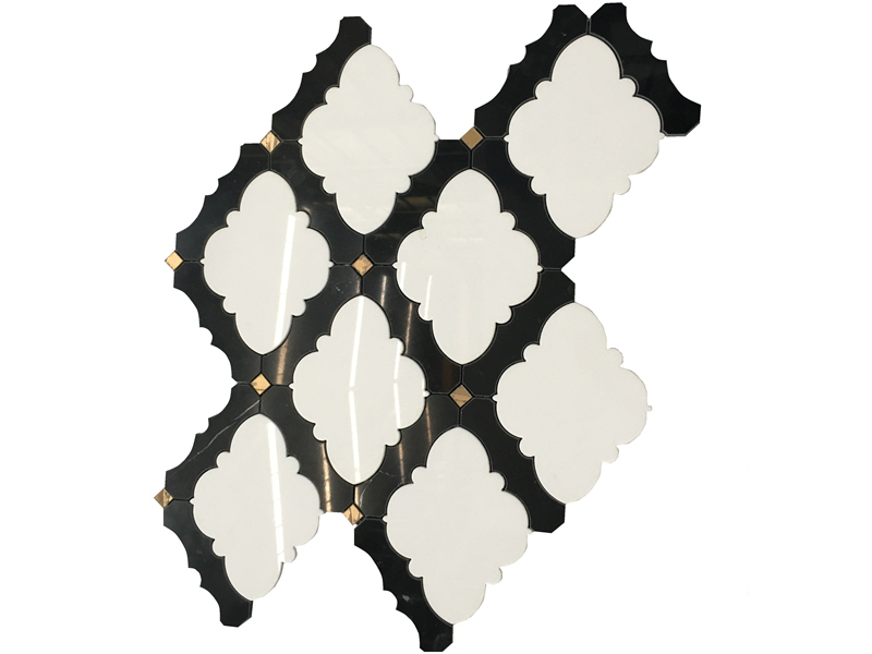 Hand Made Brass Inlay Natural Black White Marble Waterjet Mosaic Tile (1)