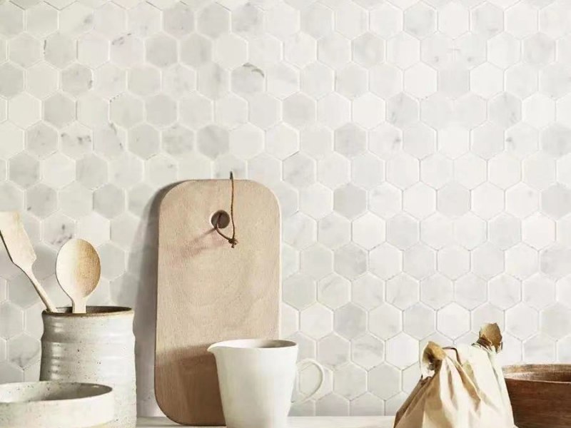 Hexagon mosaic stone tile for wall decoration in dining room