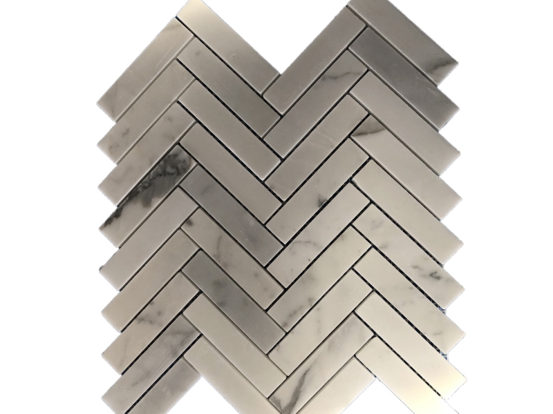 High-Quality Natural White Marble Herringbone Stone Mosaic Tile (3)