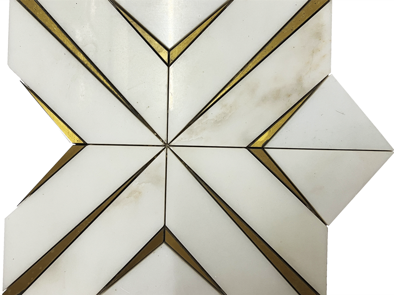 Inlay Brass Gold Calacatta Marble Tile Diamond Mosaic For Wall Decor (1)