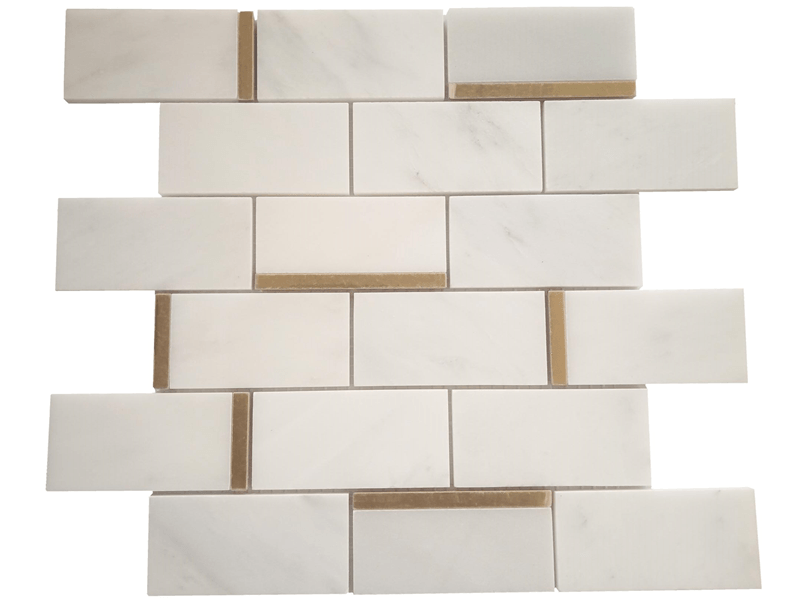 Metal Inlay Oriental White Marble Mosaic Subway Tile For WallFloor (1)