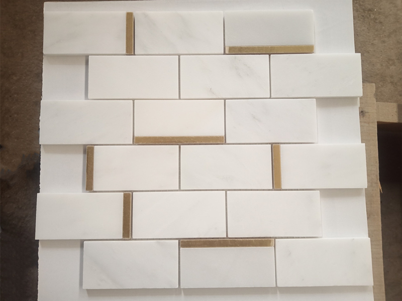 Metal Inlay Oriental White Marble Mosaic Subway Tile For WallFloor (3)