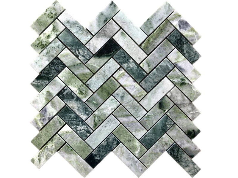 Natural Green Marble Herringbone Mosaic Stone Tile Backsplash (1)