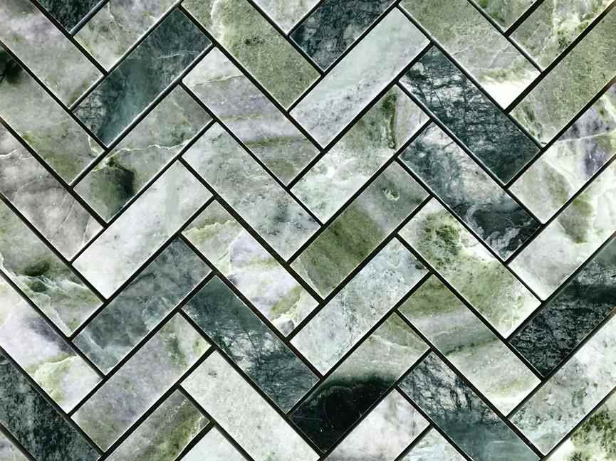 Natural Green Marble Herringbone Mosaic Stone Tile Backsplash (5)