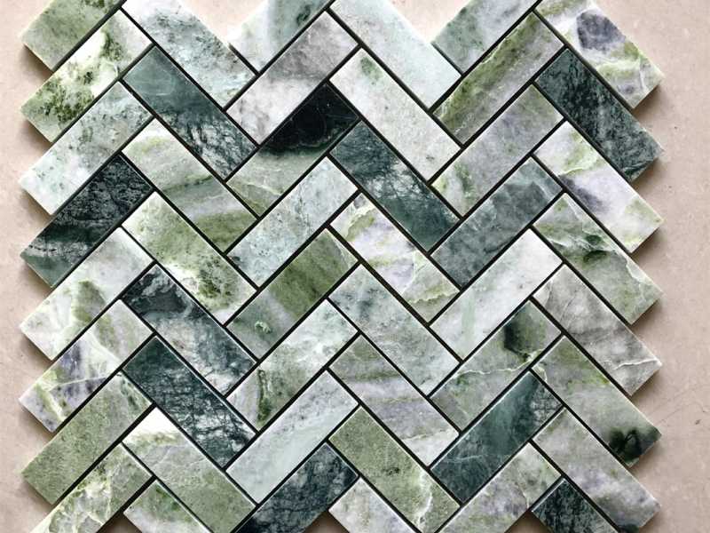 https://www.wanpomosaic.com/natural-green-marble-herringbone-mosaic-stone-tile-backsplash-product/