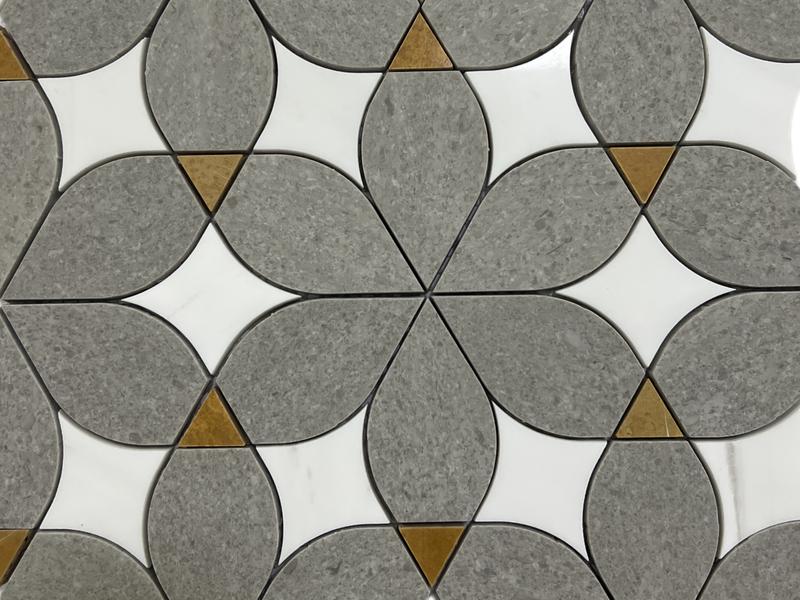 New Decorative Waterjet Tile Gray And White Flower Marble Mosaic (3)
