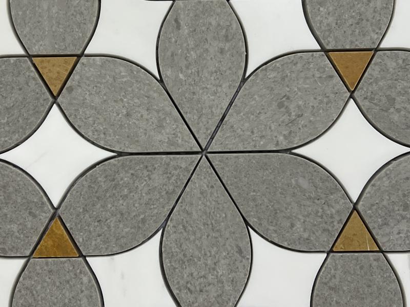 New Decorative Waterjet Tile Gray And White Flower Marble Mosaic (4)