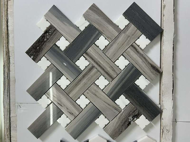 New Natural Grey Marble Basketweave Mosaic Tile For Bathroom Kitchen (2)