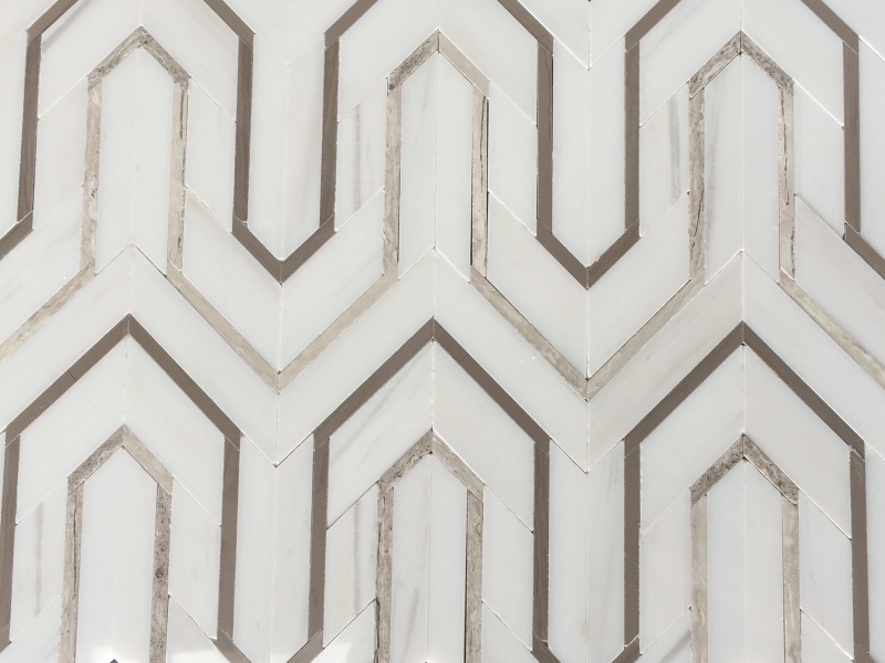 New White Picket Mosaic Polished Berlinetta Geometric Marble Tile (2)