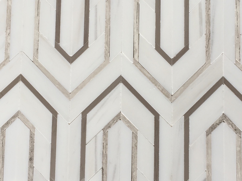 New White Picket Mosaic Polished Berlinetta Geometric Marble Tile (3)