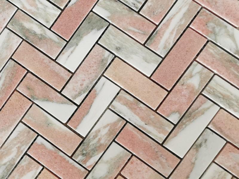 New stone mosaic pink marble herringbone tile