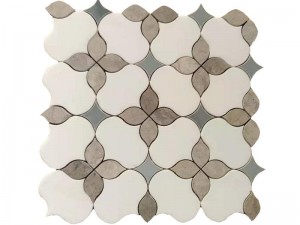 Polished Marble Mosaic Tile Artistic Waterjet Iris Pattern Wall Tiles (1)