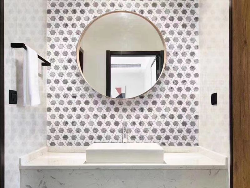 Starlight White Marble Tile Grey Star Mosaic for Bathroom Wall Kitchen Backsplash (5)