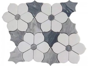 Thassos White And Bardiglio Carrara Waterjet Marble Mosaic Tile (1)