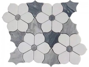 Thassos White And Bardiglio Carrara Waterjet Marble Mosaic Tile (1)