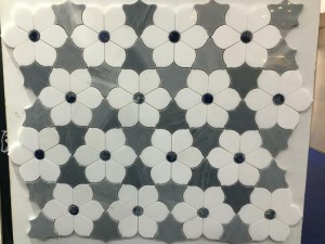 Thassos White And Bardiglio Carrara Waterjet Marble Mosaic Tile (4)