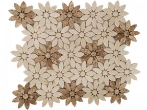 Waterjet Crema Marfil And Light Emperador Marble Flower Mosaic Tile (1)