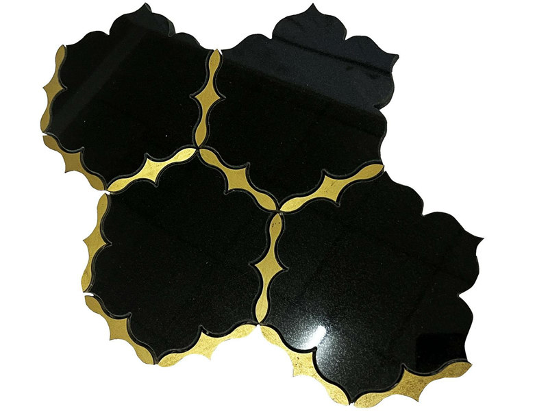 Wholesale Black Stone Mosaic Tile Waterjet Brass Inlay Tile Backsplash (1)